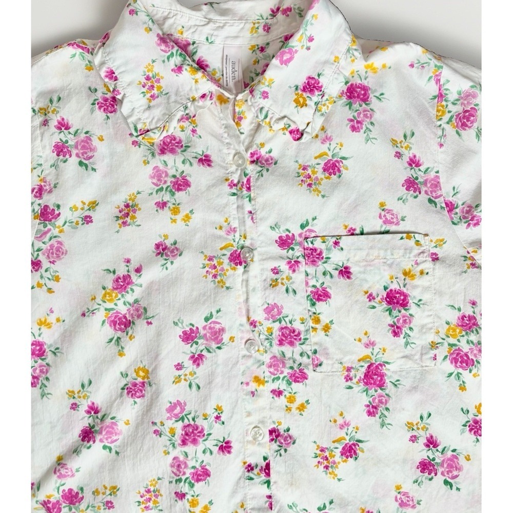 Auden White Floral Pajama Top XXL Button Down Sleepwear
